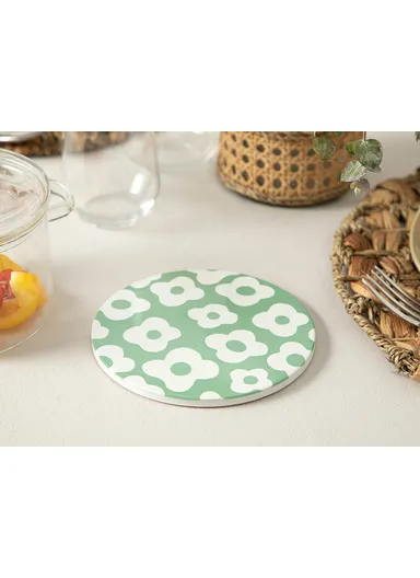 Flower Party Ceramic Trivet 16 Cm - Green