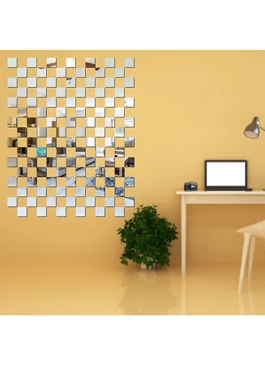100 Pcs DIY Acrylic Square Mirror Wall Stickers JM002