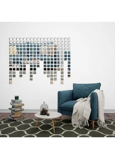 100 Pcs DIY Acrylic Square Mirror Wall Stickers JM002