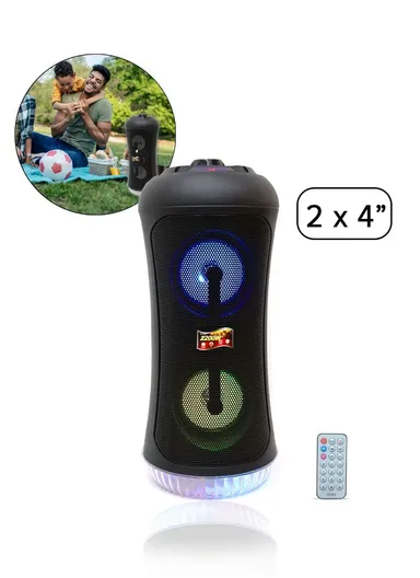 Double 4" 1800mAh 15W Colourful Lighting Portable Sound Better Speaker With Carrying Strap, AUX, USB, Microphone Input &amp; TF Memory Card DG-1063 (D16 x H40)cm