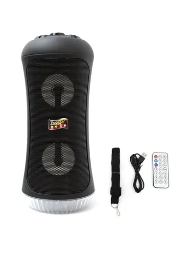 Double 4" 1800mAh 15W Colourful Lighting Portable Sound Better Speaker With Carrying Strap, AUX, USB, Microphone Input &amp; TF Memory Card DG-1063 (D16 x H40)cm