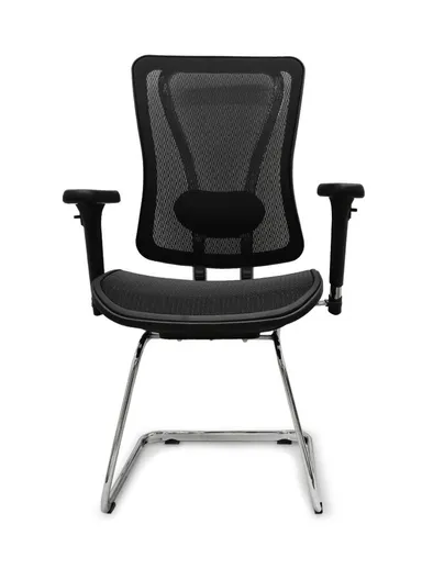 Stainless Steel Base Adjustable Lumbar Support Office Chair With Armrests &amp; Gas Lift ( L61 x W67.5 x H105)cm