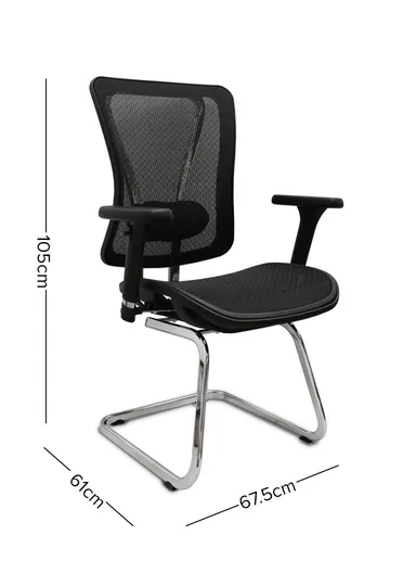 Stainless Steel Base Adjustable Lumbar Support Office Chair With Armrests &amp; Gas Lift ( L61 x W67.5 x H105)cm