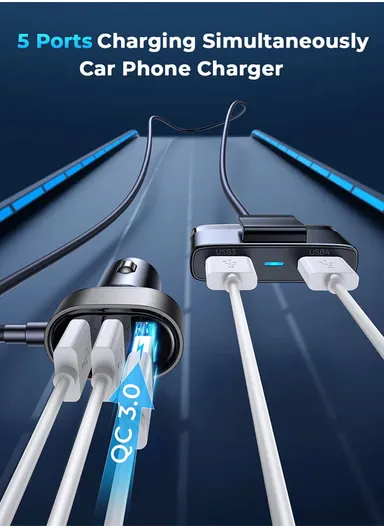 1.5m 45W 5-Port Fast Car Charger With Cable JR-CL03 Pro
