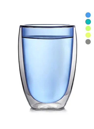 330ml Yellow Drinking Double Glass Cup