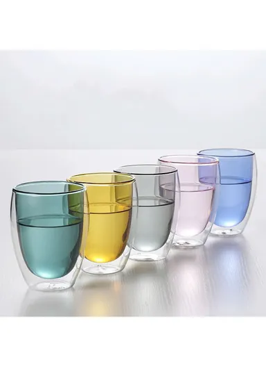 330ml Yellow Drinking Double Glass Cup