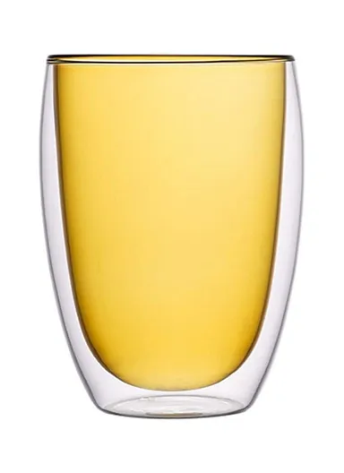 330ml Yellow Drinking Double Glass Cup