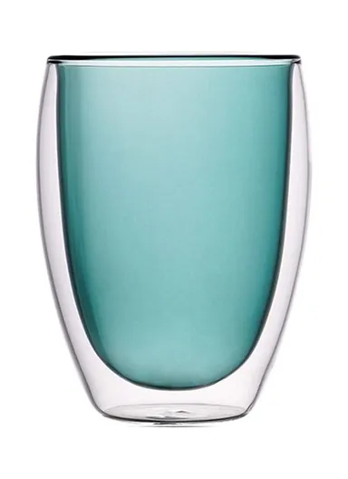 330ml Yellow Drinking Double Glass Cup