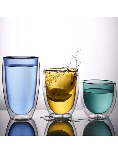 330ml Yellow Drinking Double Glass Cup