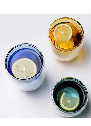 330ml Yellow Drinking Double Glass Cup
