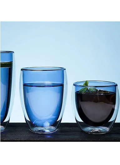 330ml Yellow Drinking Double Glass Cup