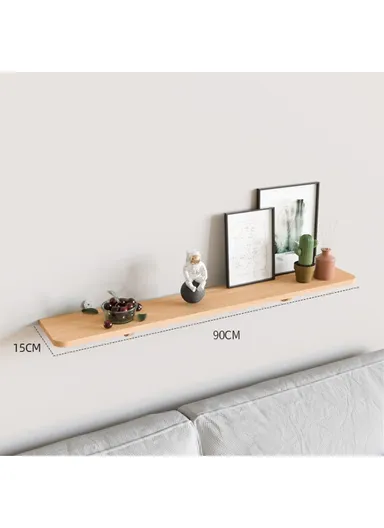 15x90cm Wood Storage Rack Wall Mounted Wood Display Shelf Holder For Kitchen Office Home Bathroom Decor