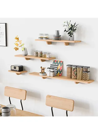 15x90cm Wood Storage Rack Wall Mounted Wood Display Shelf Holder For Kitchen Office Home Bathroom Decor