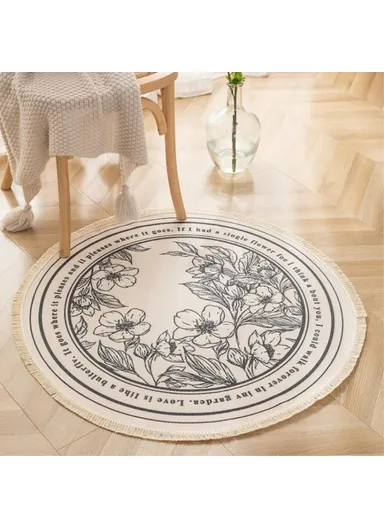120cm Washable Cotton Round Area Rug Chic Bohemian Indoor For Living Room &amp; Kids Room - Rose