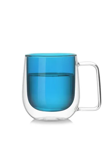 275ml Drinking Black Double Glass Cup With Handle