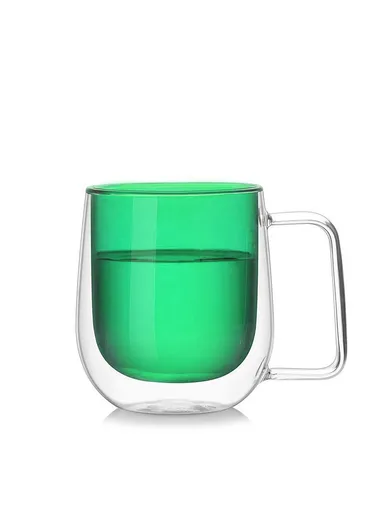 275ml Drinking Black Double Glass Cup With Handle