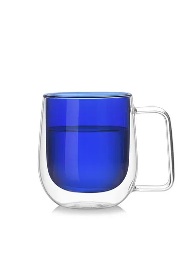 275ml Drinking Black Double Glass Cup With Handle