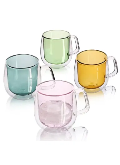 275ml Drinking Black Double Glass Cup With Handle