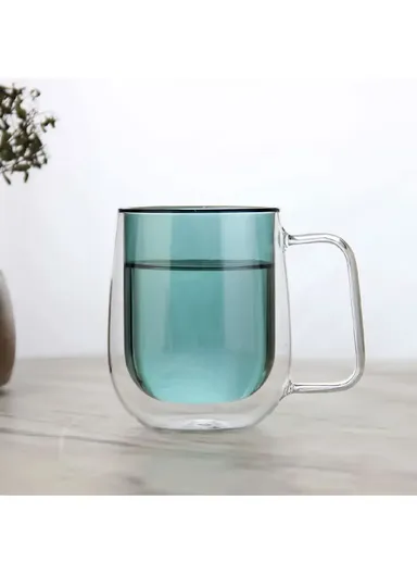 275ml Drinking Black Double Glass Cup With Handle