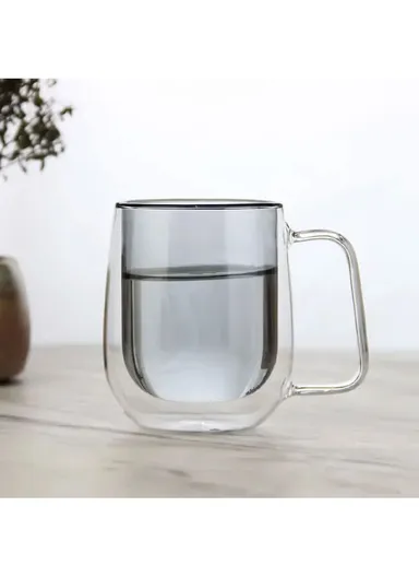 275ml Drinking Black Double Glass Cup With Handle