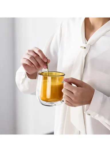 275ml Drinking Black Double Glass Cup With Handle