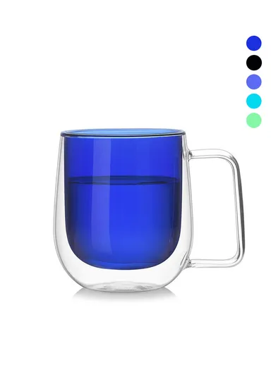 275ml Drinking Black Double Glass Cup With Handle