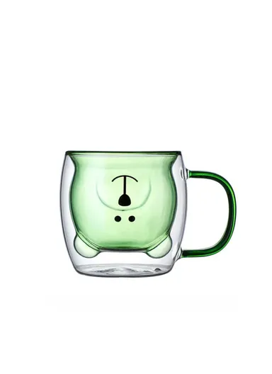 250ml Yellow Drinking Double Glass Cartoon Bear Shape Cup For Espresso, Tea &amp; Coffee With Handle 