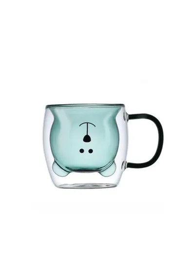 250ml Yellow Drinking Double Glass Cartoon Bear Shape Cup For Espresso, Tea &amp; Coffee With Handle 