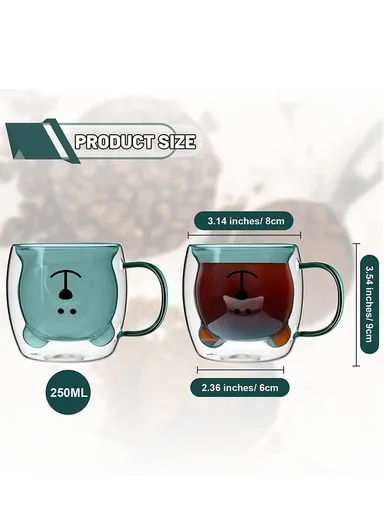 250ml Yellow Drinking Double Glass Cartoon Bear Shape Cup For Espresso, Tea &amp; Coffee With Handle 