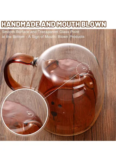 250ml Yellow Drinking Double Glass Cartoon Bear Shape Cup For Espresso, Tea &amp; Coffee With Handle 