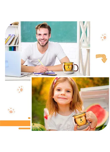 250ml Yellow Drinking Double Glass Cartoon Bear Shape Cup For Espresso, Tea &amp; Coffee With Handle 