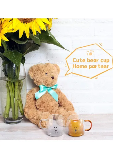 250ml Yellow Drinking Double Glass Cartoon Bear Shape Cup For Espresso, Tea &amp; Coffee With Handle 