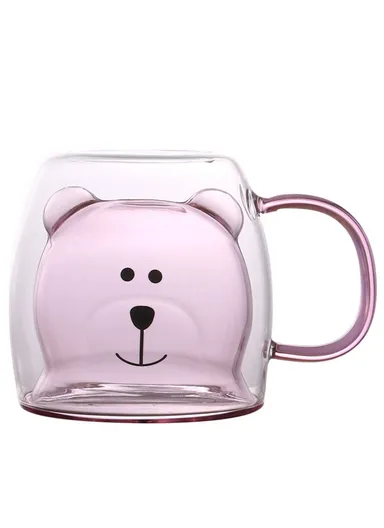 250ml Yellow Drinking Double Glass Cartoon Bear Shape Cup For Espresso, Tea &amp; Coffee With Handle 