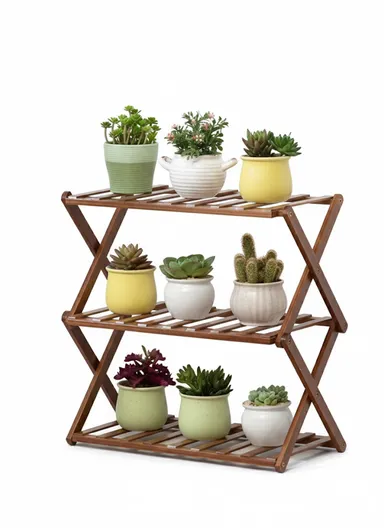 3-Layer 50cm Bamboo Plant Stand Multiple Flowerpot Holder Rack Planter Display Shelf -Brown
