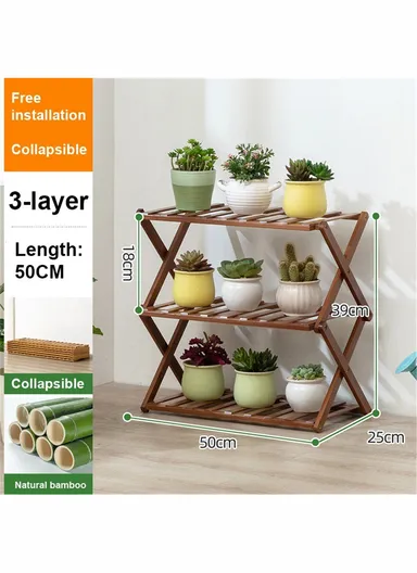 3-Layer 50cm Bamboo Plant Stand Multiple Flowerpot Holder Rack Planter Display Shelf -Brown