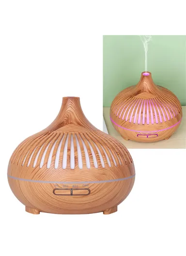 Colorful Atmosphere Lights Wood Texture Air Humidifier With Remote Control EU Plug - Brown