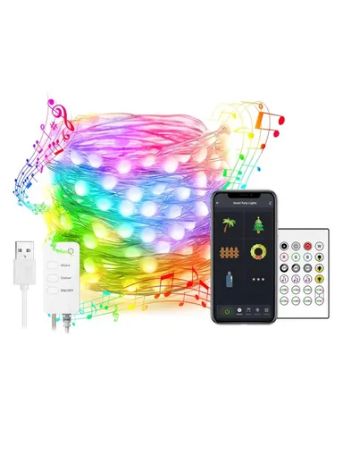 5m 33-LED Copper Wire USB Bluetooth Smart Festival Party Decorative Colorful LED String Waterproof Remote Control Music BSL1