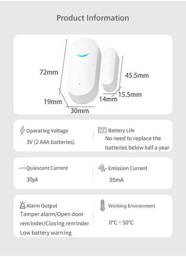 Wireless WiFi Door &amp; Window Sensor, Smart Home Doorbell AW201