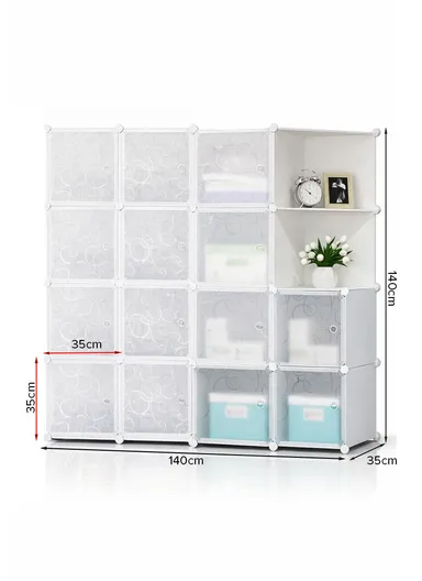 4 Shelves 14 Cubes DIY Clothing Mixed Colors Plastic Storage Cabinet (W140 x D35 x H140)cm - White 