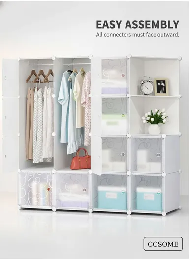 4 Shelves 14 Cubes DIY Clothing Mixed Colors Plastic Storage Cabinet (W140 x D35 x H140)cm - White 