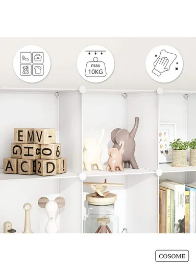 4 Shelves 14 Cubes DIY Clothing Mixed Colors Plastic Storage Cabinet (W140 x D35 x H140)cm - White 
