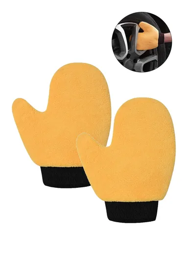 2PCS Waterproof Car Wash Gloves Coral Fleece Double Faced (L23.5 x W19 x T2)cm 