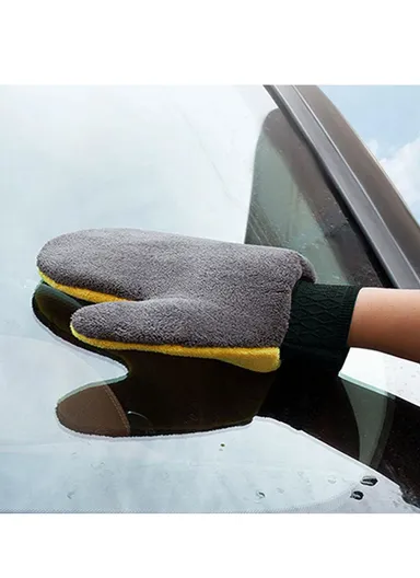 2PCS Waterproof Car Wash Gloves Coral Fleece Double Faced (L23.5 x W19 x T2)cm 