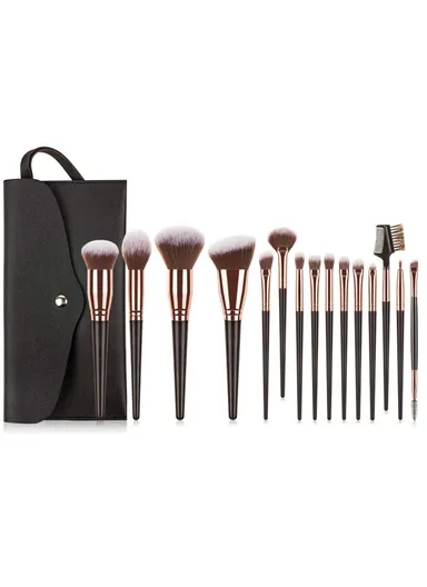 15 Pcs Makeup Brush Set With Case - Black