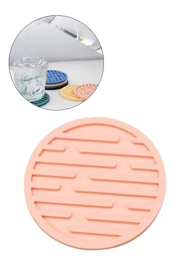 Round Thick Silicone Mug Coaster Non-Slip Heat-Resistant Water Bottle Cup Drink Mat Pad (D10 x H0.5)cm - Pink