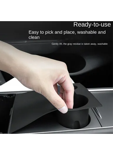 Integrated Silicone Car Armrest Anti-slip Mat Cup Drinks Holder Tray Center Console Organizer - Black