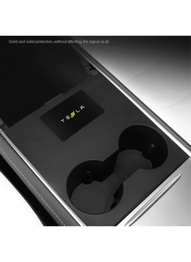 Integrated Silicone Car Armrest Anti-slip Mat Cup Drinks Holder Tray Center Console Organizer - Black