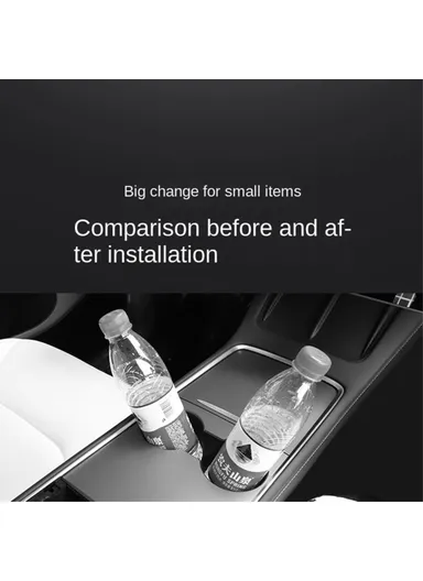 Integrated Silicone Car Armrest Anti-slip Mat Cup Drinks Holder Tray Center Console Organizer - Black