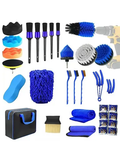 32Pcs / Set Car Cleaning Kit Car Interior Washing Tool Set Drill Brush Attachment Gifts For Cleaning Wheels, Interior, Exterior