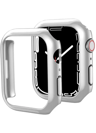 2Pcs Watch Case Series 8 / 7, Hard PC Electroplate Cover Frame - For Apple Watch Series 8 / 7 41mm / Silver